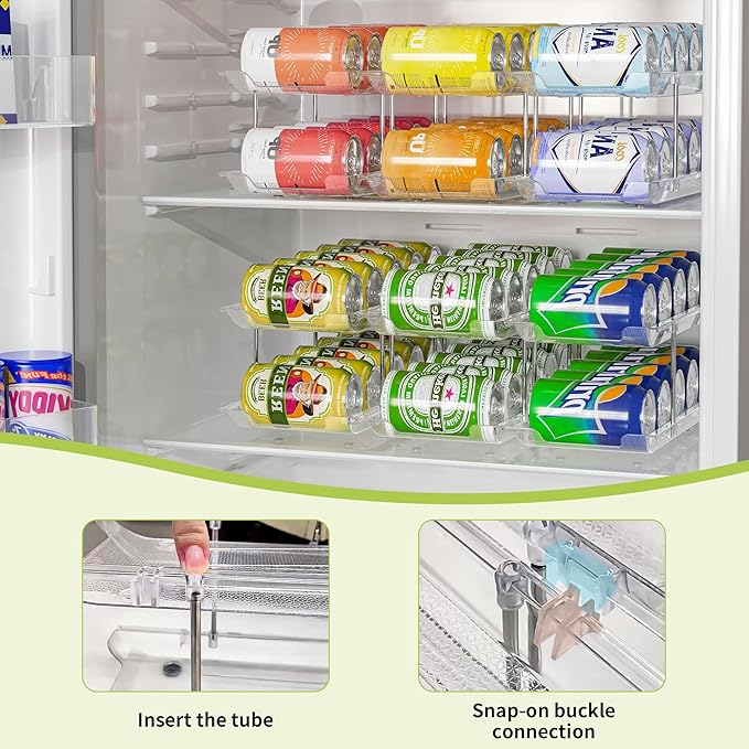 Can Organizer for Pantry Soda Can Organizer Automatic Rolling Food Pantry Storage Rack Can Dispenser for Fridge Holds 36 Cans, Fits 5.8-Inch Soda and Can, Set of 9