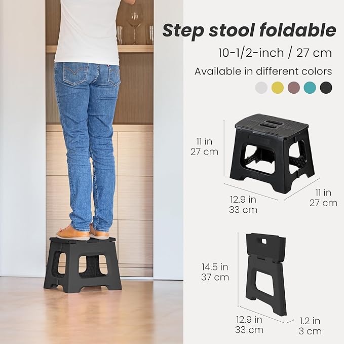 Vigar Compact Step Stool Foldable, 10-1/2-inch Step Stools for Adults up to 330 Pound, Lightweight Stool, Non-Slip Folding Step Stool, Black