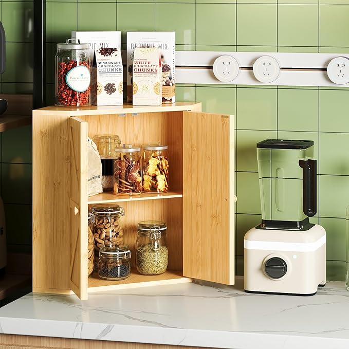 Corner Bread Box for Kitchen Counter Double Layer Bamboo Bread Storage Container Large Capacity Bread Storage Bin Farmhouse Breadbox Organizer (Bamboo Natural)