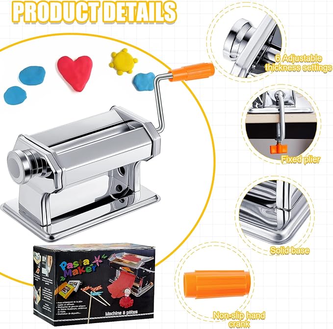 Amylove Polymer Clay Roller Machine Clay Presser Machine with Polymer Cutters 15 cm 5.91 Inch Wide Roller Thin 1 to 3 mm 6 Thickness Options for Craft Projects
