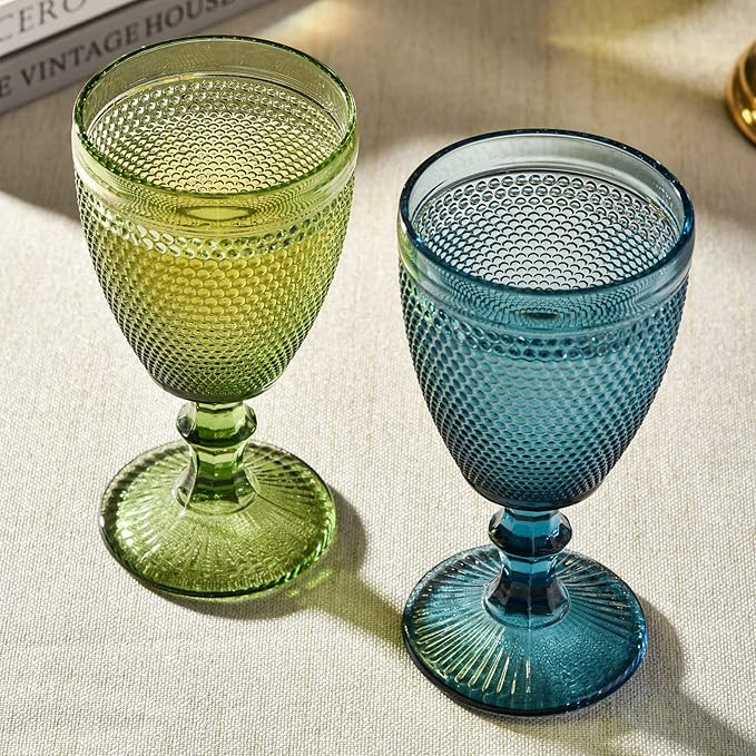 Bandesun Wine Glasses Set of 6 - Vintage Beads Goblet Glass Cup Classic Drinkware