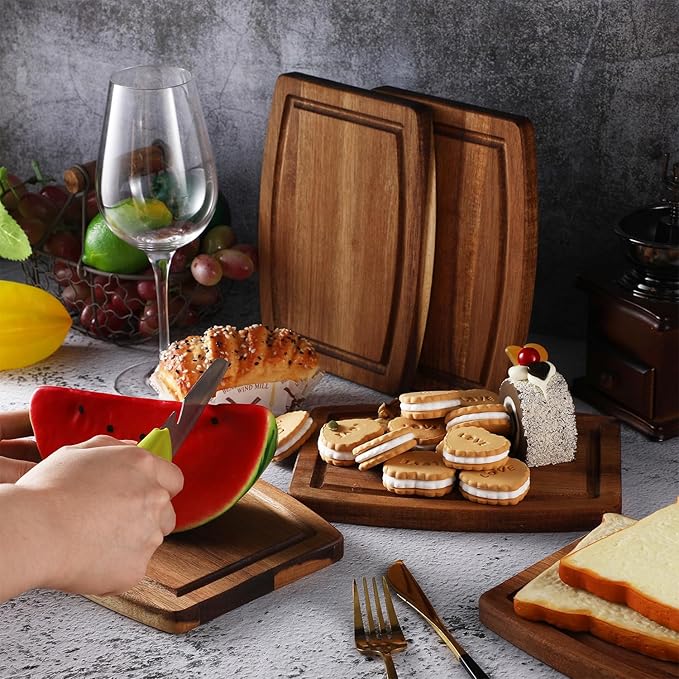 Kigley 20 Pcs Acacia Wood Cutting Boards Bulk for Laser Engraving Wooden Dinner Plates with Groove Chopping Charcuterie Board Carving Tray for Housewarming Party Gifts (8 x 6 Inch)