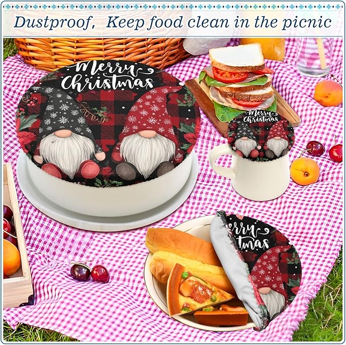 5 Pcs Bowl Covers Reusable in 5 Size Elastic Food Cover Cloth Lids Fresh Keeping Dish Cookware Bakeware Fabric Covers Lids for Food Leftovers Fruits Storage Red Black Checkered Christmas Gn
