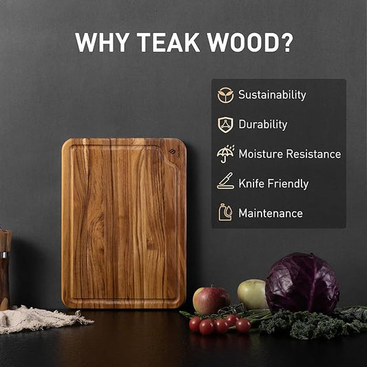 Teak Wood Cutting Board for Kitchen 12inch Charcuterie Board Serving Heavy Duty Non Toxic Slip Over Sink Solid Thick Haus Wooden Chopping Board Large Big Small Meat Best Kitchen Essential Gift