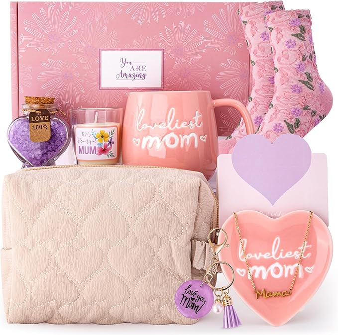 Mom Birthday Gifts for Mom from Daughter Son - Funny Christmas Birthday Gifts Ideas for New Moms Mother - 14Oz Ceramic Coffee Mug, Heart-Shaped Jewelry Dish, Gift Boxed Set, 10pcs - Best Moms Gift