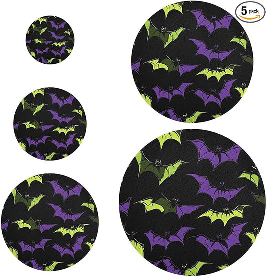 5 Pcs Bowl Covers Reusable in 5 Size Elastic Food Cover Cloth Lids Fresh Keeping Dish Cookware Bakeware Fabric Covers Lids for Food Leftovers Fruits Storage Halloween Bats
