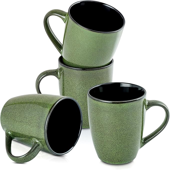 Ceramic Mugs 12oz,Large Ceramic Coffee Cups for Men, Women, Dad, Mom, Modern Coffee Mugs With Handle For Tea,Latte,Cappuccino,Cocoa. (green 4pack)