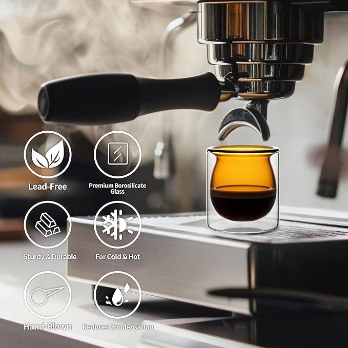 NIRA.Z 3oz Double Wall Glass Espresso Cups – Set of 4 Colorful Insulated Borosilicate Glass Coffee Shot Glasses, Demitasse Cups for Espresso, Latte, Macchiato, Heat Resistant, Ideal for Home & Office