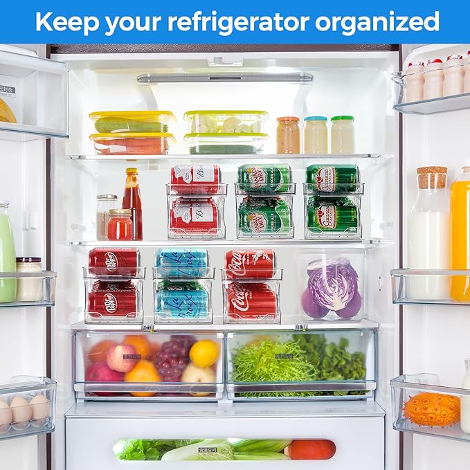 Rolling Soda Can Organizer for Refrigerator Can Dispenser for Beer Soda Seltzer Pop Can Soda Organizer for 10 Standard Size 11.15oz or 12oz Cans Holder Storage Pantry Organization