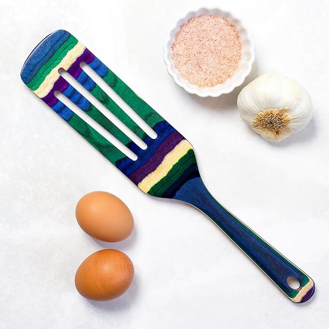 Baltique Mumbai Collection 13" Wooden Spurtle Spatula – Colorful Birch Wood Cooking Utensil, Nonstick Safe, Versatile Stirring & Serving Tool