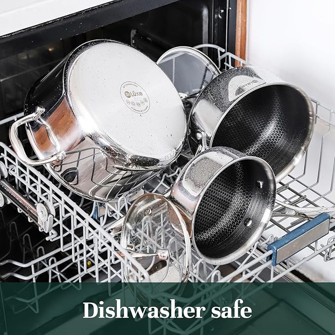 DELUXE Hybrid Nonstick 6 PCS Pot Set, 1.3, 3&5.4-Quart Pot with Tempered Glass Lid, Stainless Steel Cookware Pots with Stay-Cool Handle, Dishwasher Safe, Compatible with All Cooktops