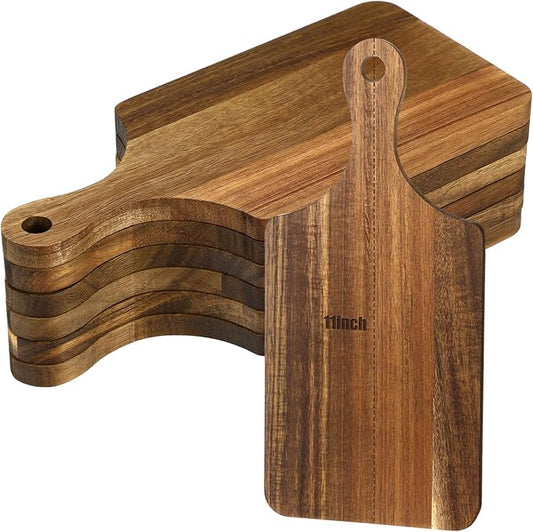 6 Pcs Cutting Board Bulk Kitchen Thicken Chopping Platter with Handles Wooden Charcuterie Serving Trays Blank Wood Boards for Engraving Wedding Housewarming(Acacia Wood,11 x 5 Inch)