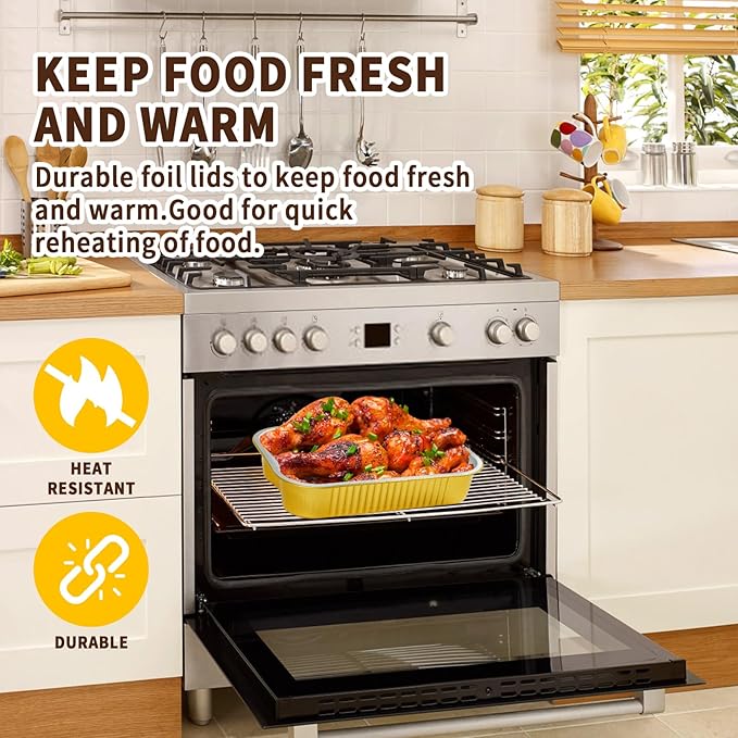 15 Pack Gold Aluminum Foil Pans with Lids 9x13, Extra Heavy Duty Aluminum Foil Baking Pans with Lids, Double Thick Half Size Tin Foil Food Container with Lids for Baking, Heating, Cooking