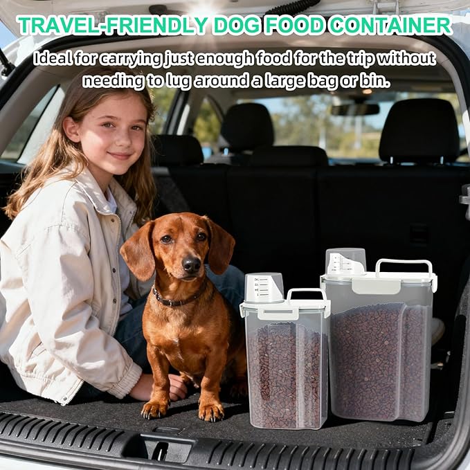 TBMax Pet Food Storage Containers 2 Pack 8-10 Lbs Airtight Dog Food Container Dispenser with Large Spout & Portable Handle, Travel Dog Treat Cat Food Storage Bin Bird Seed Container-Beige