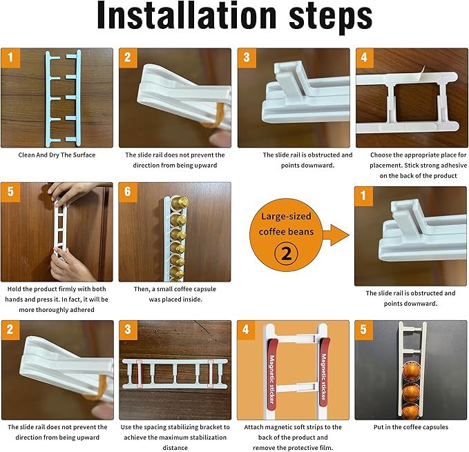 Stretchable Coffee Pod Holder,Adhesive and Magnetic espresso pod holder, Holds 20 Pods -Wall Mounte Vertically or Horizontally Wall or Cabinet Mounted Coffee Capsule Rack