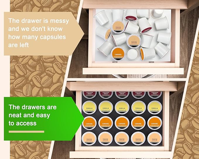 MyLifeUNIT K Cup Organizer Drawer Countertop Wall Mounted K Cup Holder, 50 Pod Capacity Coffee Pod Storage Holder for Coffee Station, Office and Kitchen, 2 Pack, Black (2 Pack)