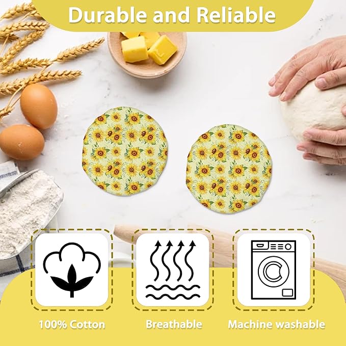 Sunflower Floral Sourdough Jar Cover Reusable Cloth Lid for Sour Dough Starter Jar,5 Pack Bread Fermentation Container Tops Elastic Fabric Caps