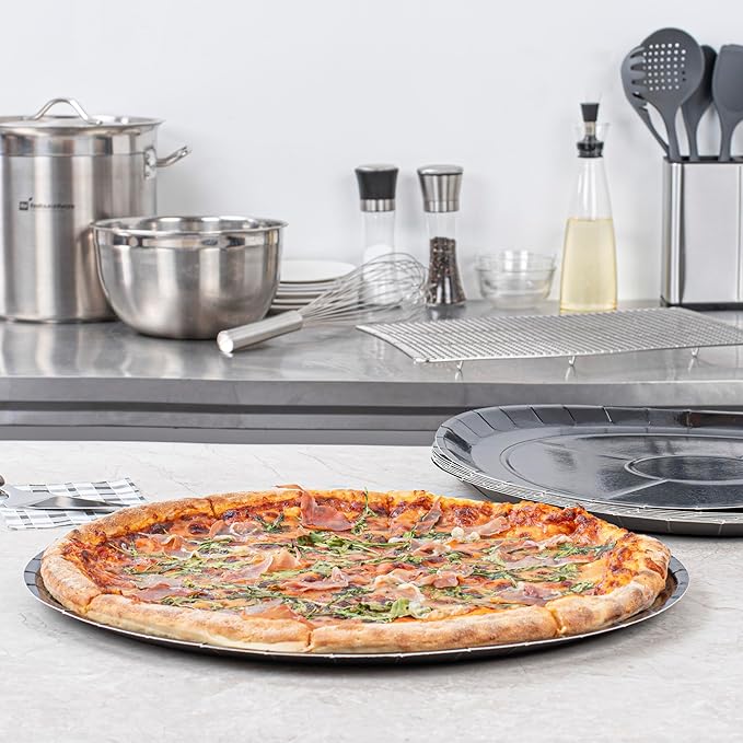 Restaurantware-Eco Pie 18 Inch Paper Pizza Trays, 50 Round Pizza Pans - Oven-Ready, Microwavable, Black Paper Pan For Large-Sized Pizzas, For Baking, Cooking, Bread, Meat, Or Pies