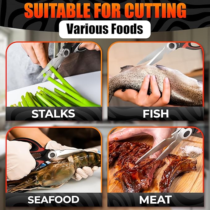 2 Pcs Cooking Scissors with Cover – Dishwasher Safe Kitchen Shears for Food Heavy Duty, Cooking Shears with 2CR13 Stainless Steel Blades – Kitchen Scissors All Purpose, Two Colors for Different Tasks