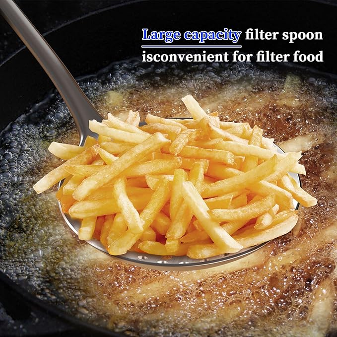Skimmer Slotted Spoon, [Rustproof, Integral Forming, Durable] Newness 304 Stainless Steel Slotted Spoon with Vacuum Ergonomic Handle, Comfortable Grip Design Strainer Ladle for Kitchen, 14.96 Inches