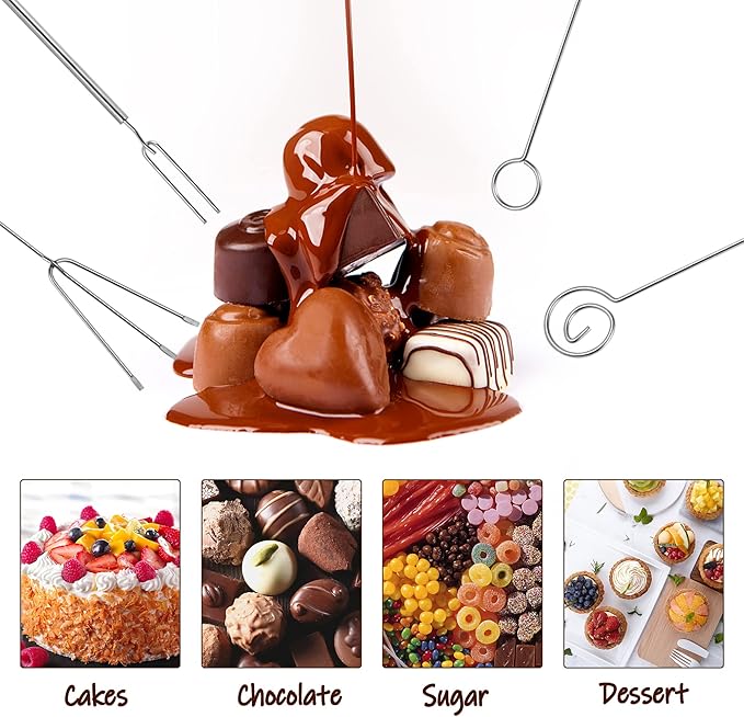 7 Pieces Candy Dipping Tools Chocolate Dipping Fork Spoons Set, Stainless Steel Candy Making Supplies for Decorative Plates, Including 1 pcs Slotted Spoon and 6 pcs Fondue Forks