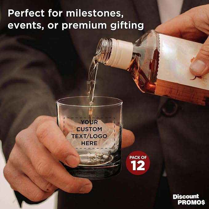 Custom Lexington Rocks Whiskey Glass 10.5 oz, Set of 12, Personalized Bulk Pack - Perfect for Scotch, Bourbon, Whiskey, Cocktail - Black