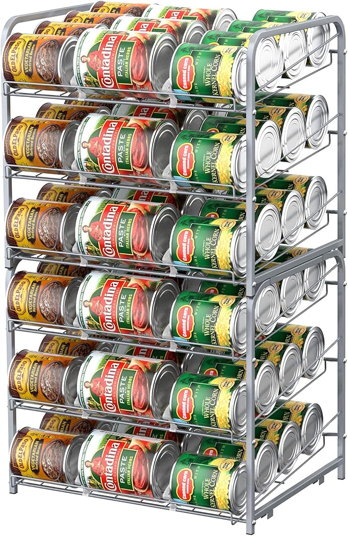 BTY Can Organizer for Pantry Stackable 2 Pack, Can Storage Organizer Rack Stacking Can Dispensers Small Space Holds up to 36 Cans for Pantry, Kitchen, Cabinet- Silver