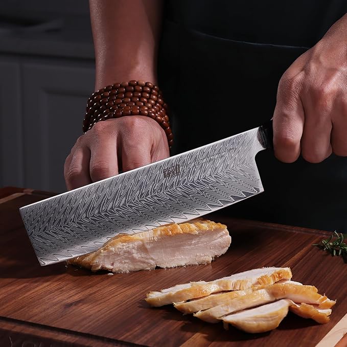 FINDKING Usuba Nakiri Knife 7 Inch, Damascus Vegetable Cleaver for Chopping & Mincing, Straight Edge, Japanese Style (Samurai Series)