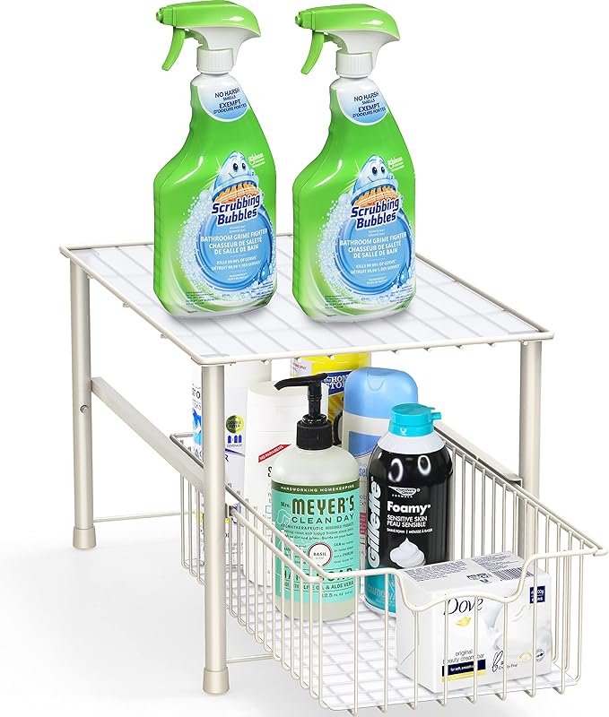Simple Houseware Stackable Under Sink Cabinet Sliding Basket Organizer Drawer, White