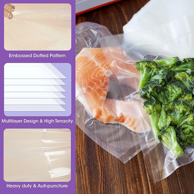 Vacuum Sealer Bags Rolls for Food, 3 Rolls 11" x 20' Commercial Grade BPA Free, Heavy Duty Puncture Prevention for Sous Vide, Meal Prep, Vac Storage with Freezer Use (Customized Size)