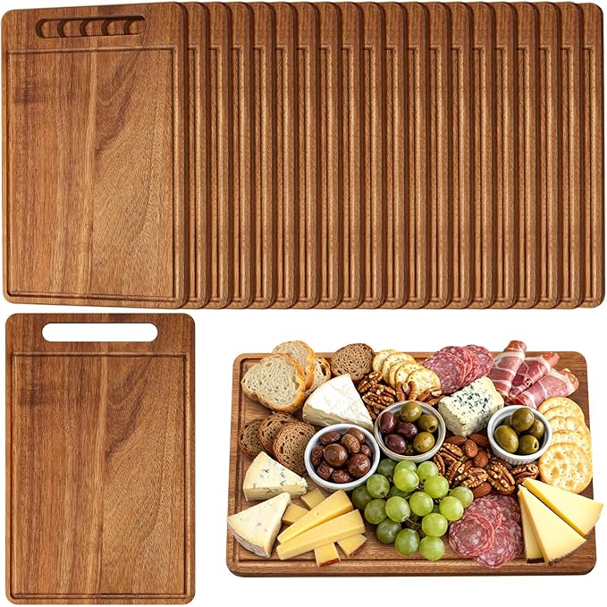 Nuenen 30 Pcs Bulk Wood Cutting Board with Handle 12 x 7.8 Inch Acacia Bamboo Wooden Kitchen Serving Chopping Boards for Pizza, Bread, Charcuterie, Fruit, Vegetables (Acacia)