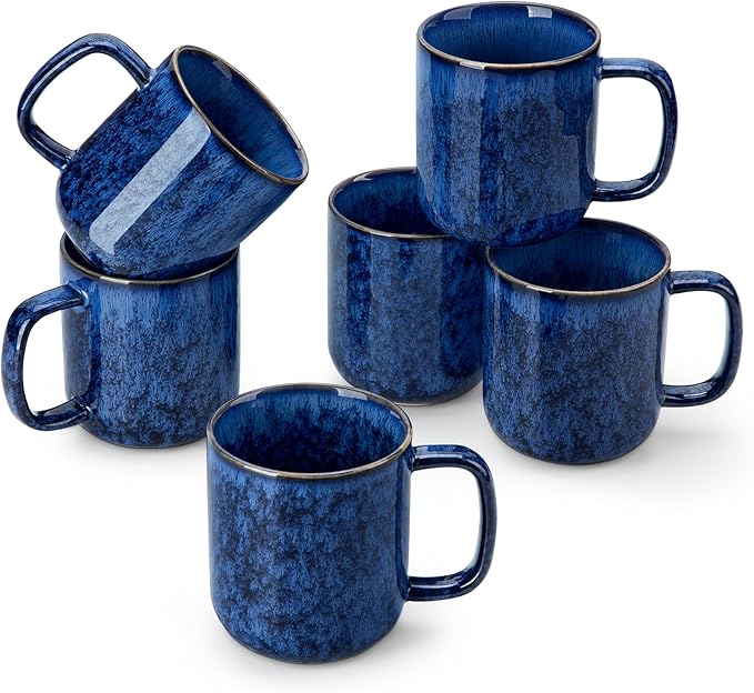 vancasso STARRY Coffee Mugs Set, 12 oz Ceramic Coffee Cups for Latte Hot Tea Cappuccino Cocoa Milk Stoneware Cups Set of 6, Dishwasher & Microwave Safe, Blue