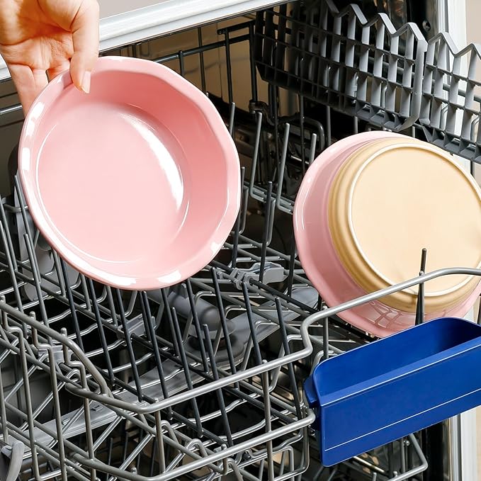 NUTRIUPS Small Pie Pans Set of 2, 6.5 Inch Ceramic Mini Pot Pie Baking Dishes, Oven Safe (6.5in, Pink, 2PCS)