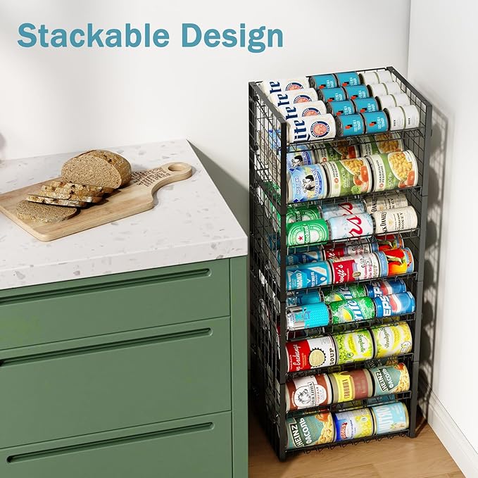 2-Pack Stackable Can Organizer for Pantry, Adjustable Can Holder Rack for Canned Food Soda Drink Goods Storage up to 36 Cans Storage, 2 Tier, Black