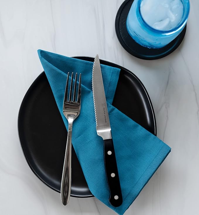 Premium 4-Piece Steak Knife Set – Sharp Serrated Blades, Forged High Carbon Stainless Steel, Full Tang, Ergonomic Handle, Black – Perfect for Dining