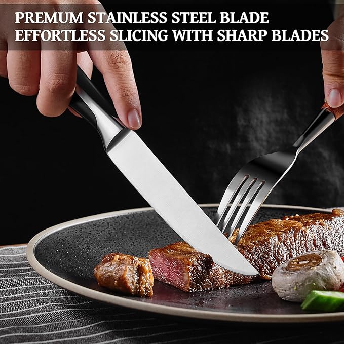 AmHoo Steak Knives Set of 6 Non Serrated 5-inch High Carbon Stainless Steel Ultra Sharp ABS Handle