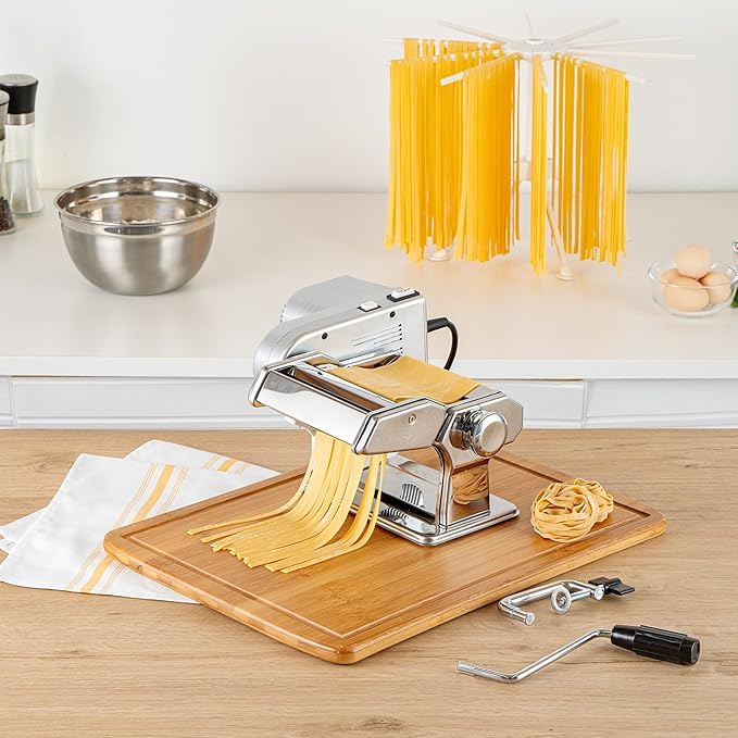 Met Lux Pasta Machine And Motor, 1 Electric Pasta Maker With Cutter Attachments - 9 Adjustable Thickness Settings, Automatic, Stainless Steel Machine, For Fettuccine, Spaghetti