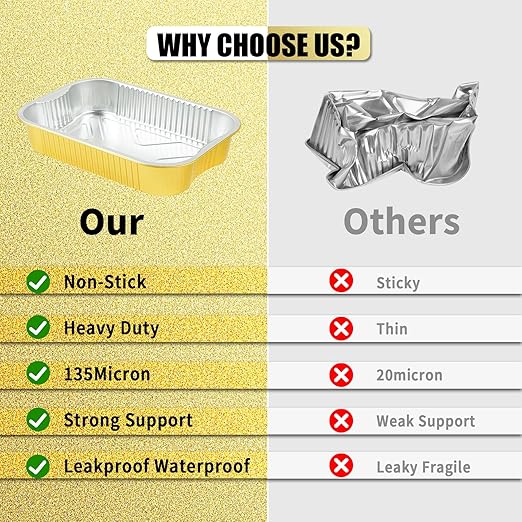 30 Pack Gold Aluminum Foil Pans with Lids 9x13, Extra Heavy Duty Aluminum Foil Baking Pans with Lids, Double Thick Half Size Tin Foil Food Container with Lids for Baking, Heating, Cooking