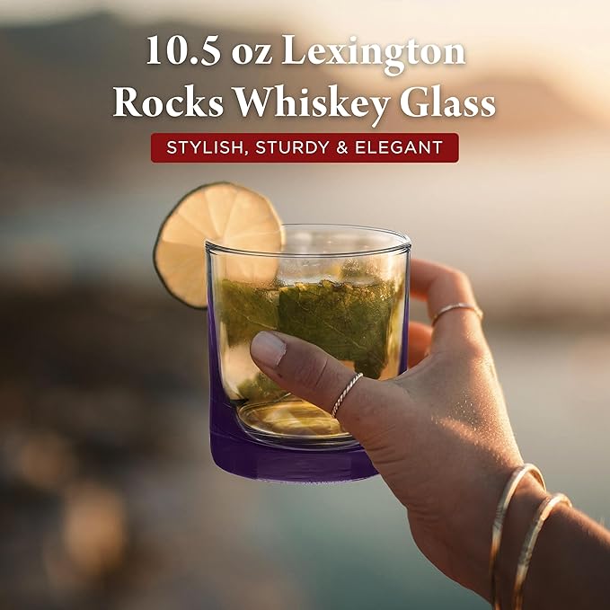 DISCOUNT PROMOS Lexington Rocks Whiskey Glass 10.5 oz, Set of 12, Bulk Pack - Perfect for Scotch, Bourbon, Whiskey, Cocktail - Purple