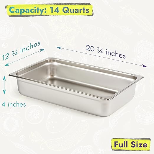 CURTA 6 Pack Full Size 4" Deep Anti-Jam Hotel Pans, NSF Certified 18/8 Stainless Steel Steam Table Food Pans for Catering, Buffet, Restaurant, Commercial Kitchen, Dishwasher Safe, Freezer Safe