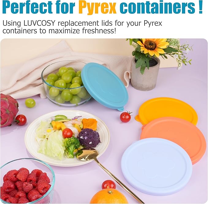 4 Cup Silicone Replacement Lids Storage Cover for Pyrex 7201-PC Glass Bowls (Container not Included) 4 Pack Microwave, Dishwasher and Freezer Safe