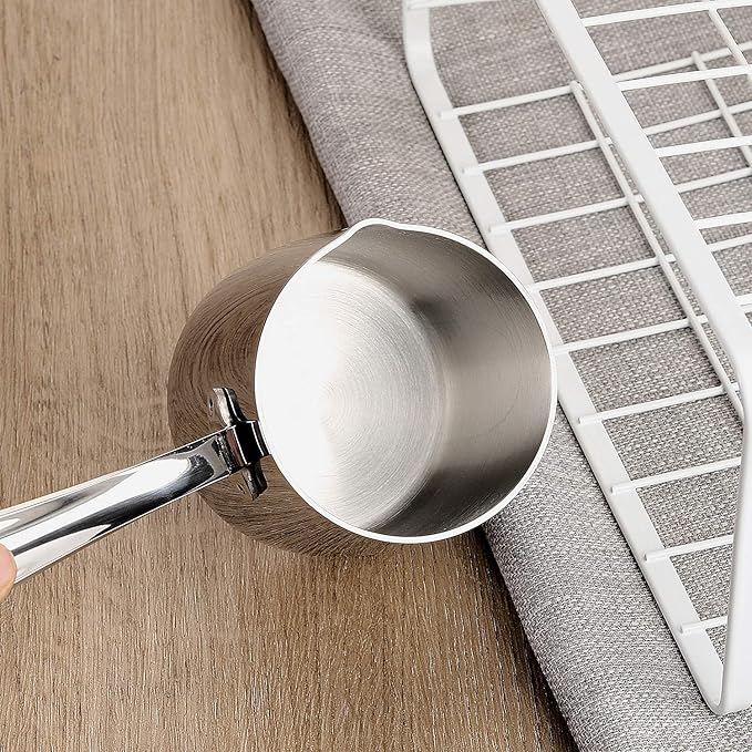 Milk Warmer Turkish Coffee Pot Butter Warmer Melting Pot 18/10 Stainless Steel Small Saucepan with Pour Spout Cookware 12oz Capacity (370ml)