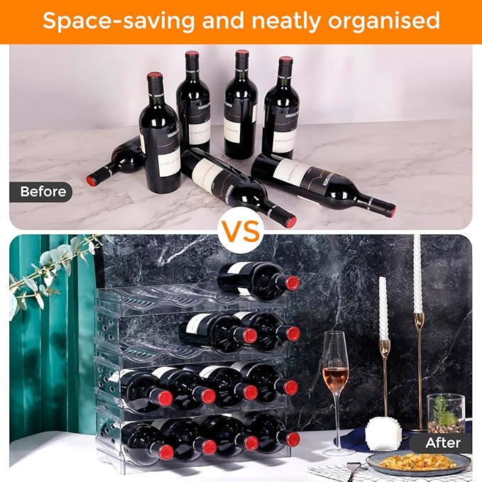 BoxedHome Plastic Water Bottle Organizer and Wine Rack Storage Holder for Inside Cabinet, Kitchen Countertop, Table Top, Pantry, Bars, Cabinets, Fridge - Clear (4 Tier 16 Containers)