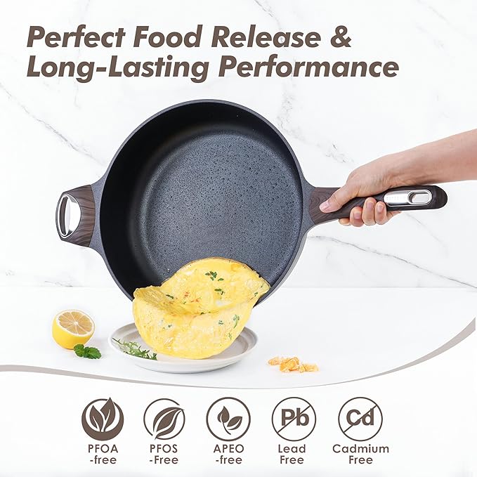 SENSARTE Nonstick Frying Pan Skillet with Lid, 12 Inch Large Deep Frying Pan, 5 Qt Non Stick Saute Pan with Cover, Induction Pan, Healthy Non Toxic Cooking Pan with Helper Handle, PFOA PFOS Free