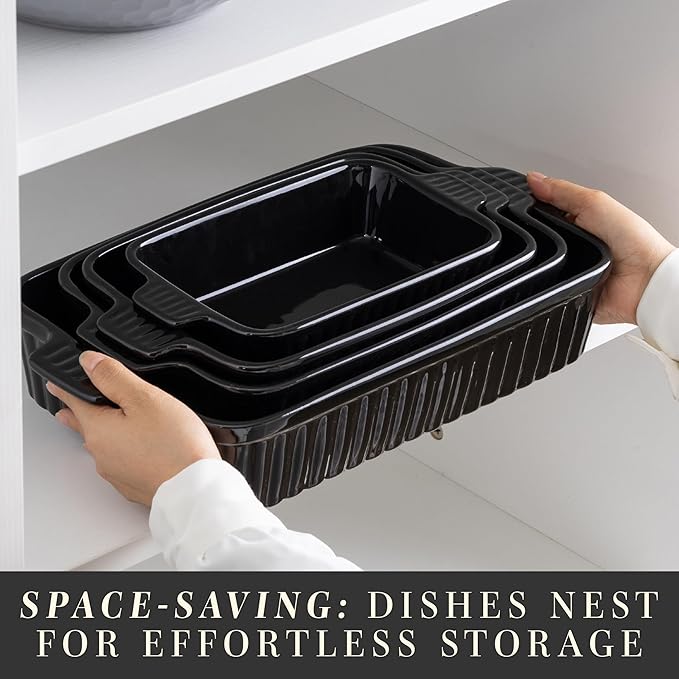 COOK WITH COLOR Casserole Dishes for Oven, Porcelain Baking Dishes, Ceramic Bakeware Sets of 4, Rectangular Pans Handles for Baking Cake Kitchen