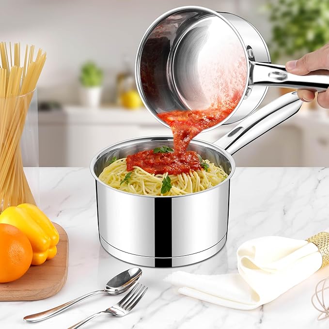 LIANYU 2 Quart Saucepan with Lid, Stainless Steel Sauce Pan Small Cooking Pot, Tri-Ply Bottom Multipurpose Sauce Pot, Dishwasher Safe, Compatible with All Stovetops