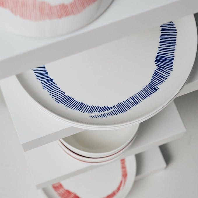 White Blue Dinner Plates | Feast tableware by Ottolenghi | Dishes Set for 2 | Stoneware Microwave Safe Plates | Dish Set | Farmhouse Kitchen and Dinnerware Sets | Luxury