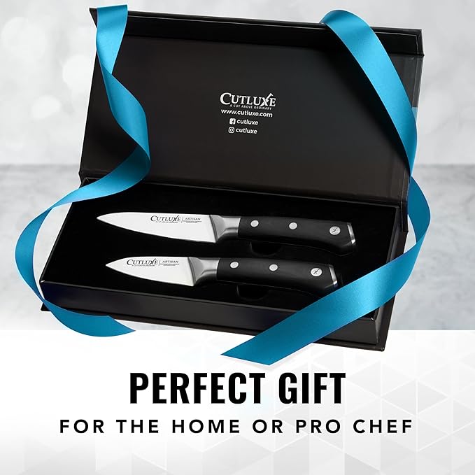 Cutluxe Paring Knife Set – 4" Fruit and 3" Peeling Knives – Small Knife with Razor Sharp Blade – High Carbon German Steel, Full Tang & Ergonomic Handle Design – Artisan Series