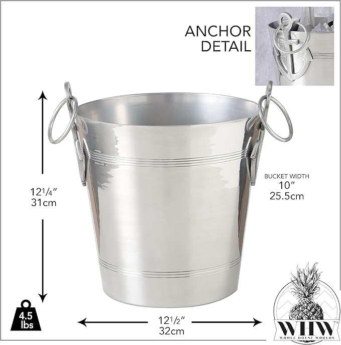 WHW Whole House Worlds Anchors Ice Bucket, Luxury Wine Cooler with Handles and Loops, Aluminum, 12.25 Inches