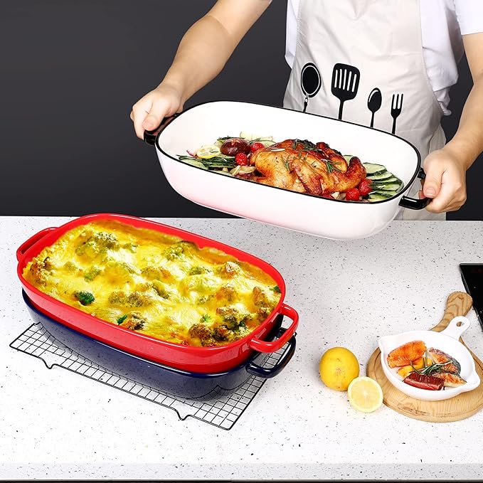 4.5 Quart Ceramic Baking Dish,Serving Bakeware for Casserole,Lasagna,Gratin,Broiling,Roasting,and Baking.Large Deep 14x10x3.11 inches Pan,Safe for Oven Microwave Refrigerator Disinfection Cabinet and